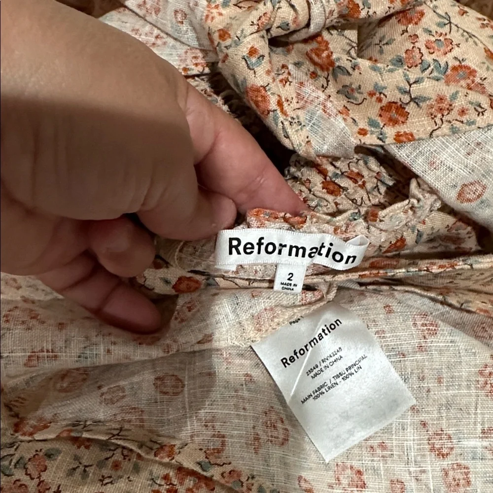 REFORMATION Denver Floral Print Linen Midi Dress Sz 2 cottagecore coquette boho - Picture 8 of 11